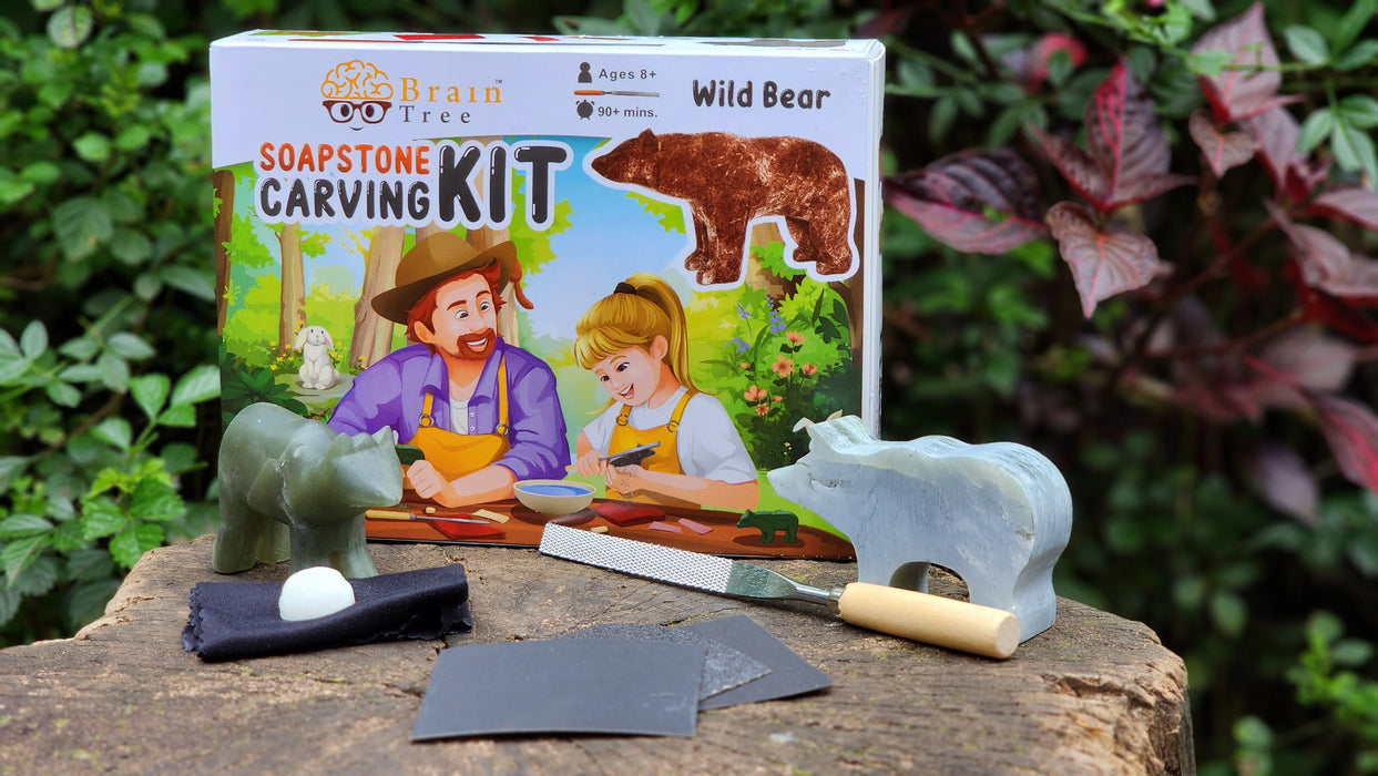 Wild Bear Soapstone Carving Kit: Safe and Fun DIY Craft for Kids and Adults Brain Tree Games - Jigsaw Puzzles